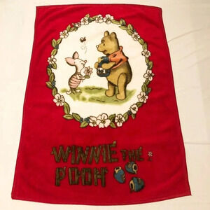 Vintage Winnie the Pooh and Piglet Red  Blanket 51.5 x 37 Inch